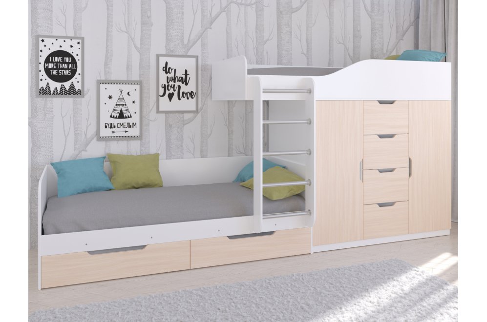 Двухъярусная кровать Астра 6 белый / дуб молочный