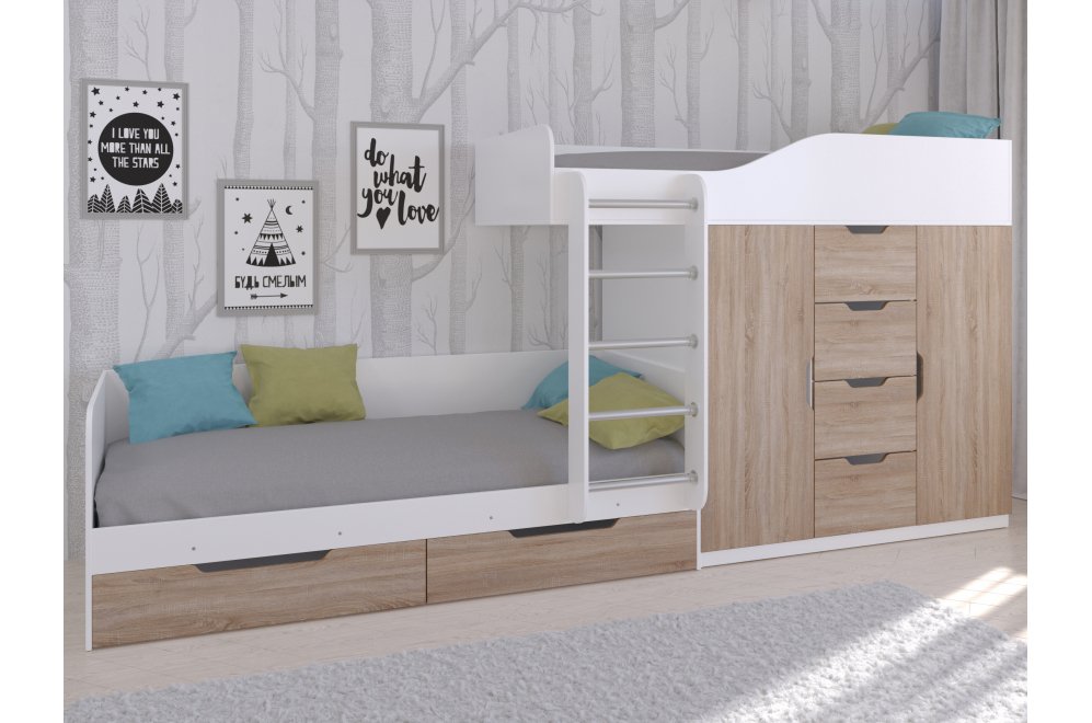 Двухъярусная кровать Астра 6 белый / дуб сонома