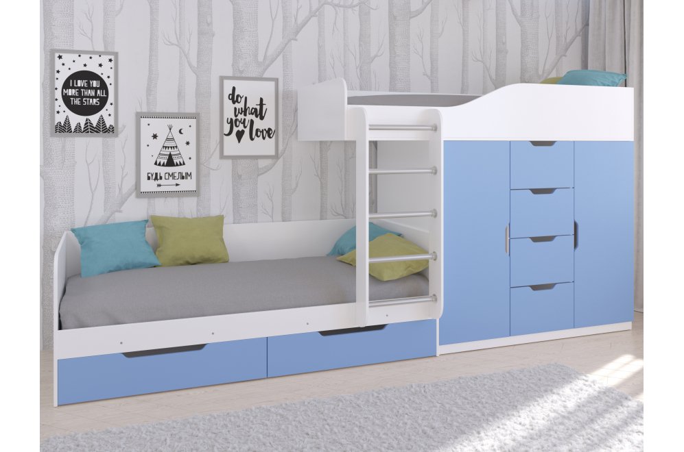 Двухъярусная кровать Астра 6 белый / голубой