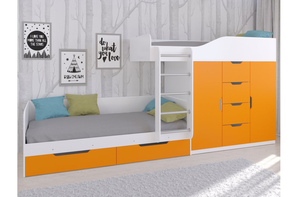 Двухъярусная кровать Астра 6 белый / оранжевый