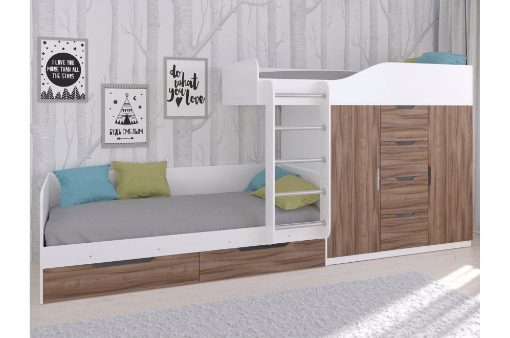Двухъярусная кровать Астра 6 белый / орех