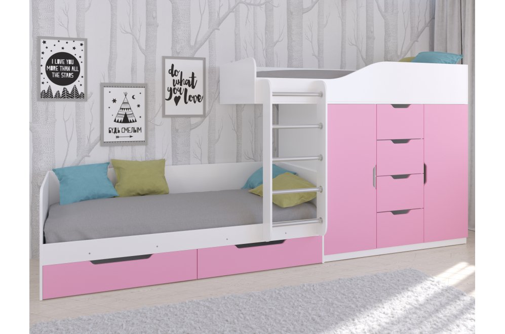 Двухъярусная кровать Астра 6 белый / розовый
