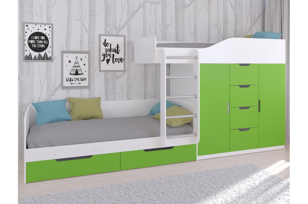 Двухъярусная кровать Астра 6 белый / салатовый