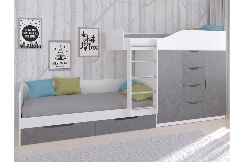 Двухъярусная кровать Астра 6 белый / железный камень
