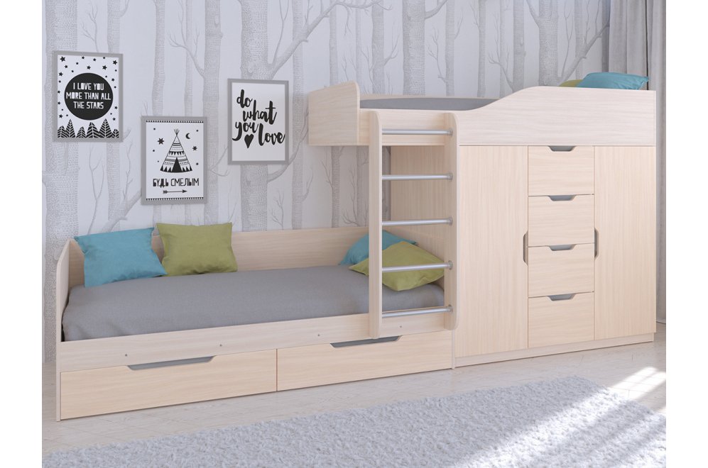 Двухъярусная кровать Астра 6 дуб молочный / дуб молочный