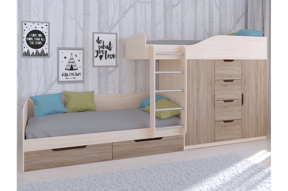 Двухъярусная кровать Астра 6 дуб молочный / дуб сонома