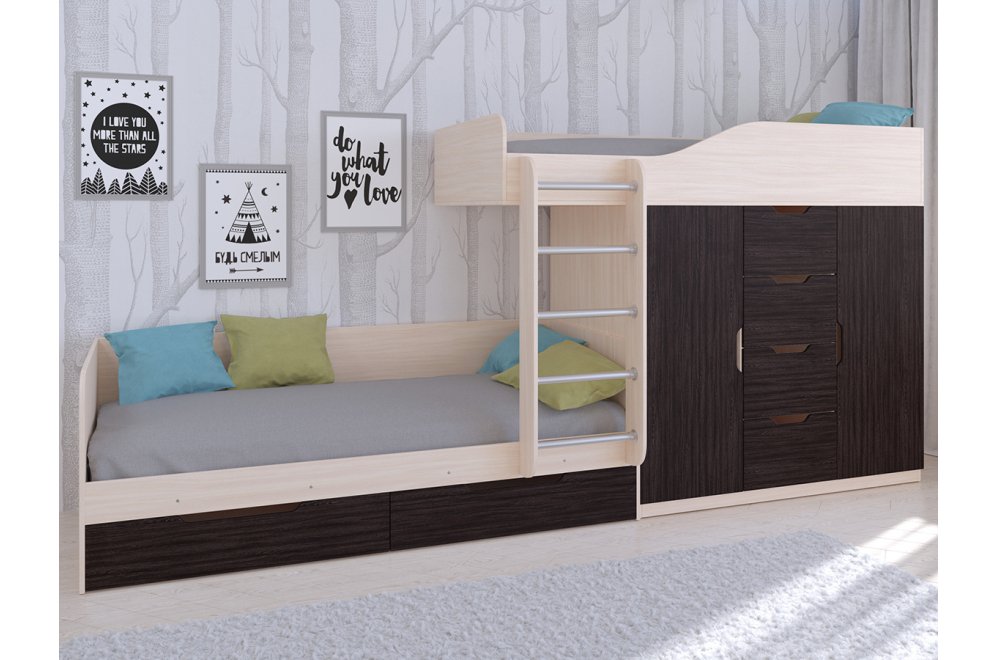 Двухъярусная кровать Астра 6 дуб молочный / венге