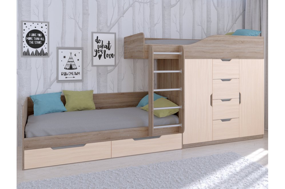 Двухъярусная кровать Астра 6 дуб сонома / дуб молочный