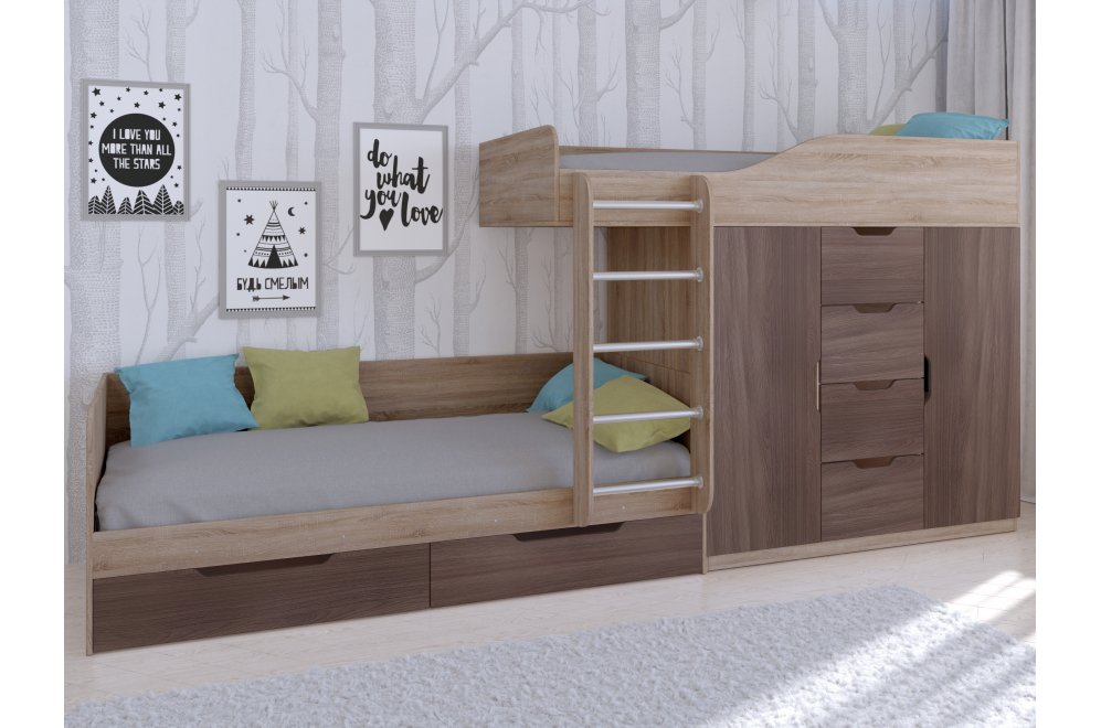 Двухъярусная кровать Астра 6 дуб сонома / дуб шамони