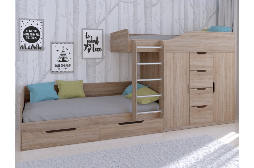 Двухъярусная кровать Астра 6 дуб сонома
