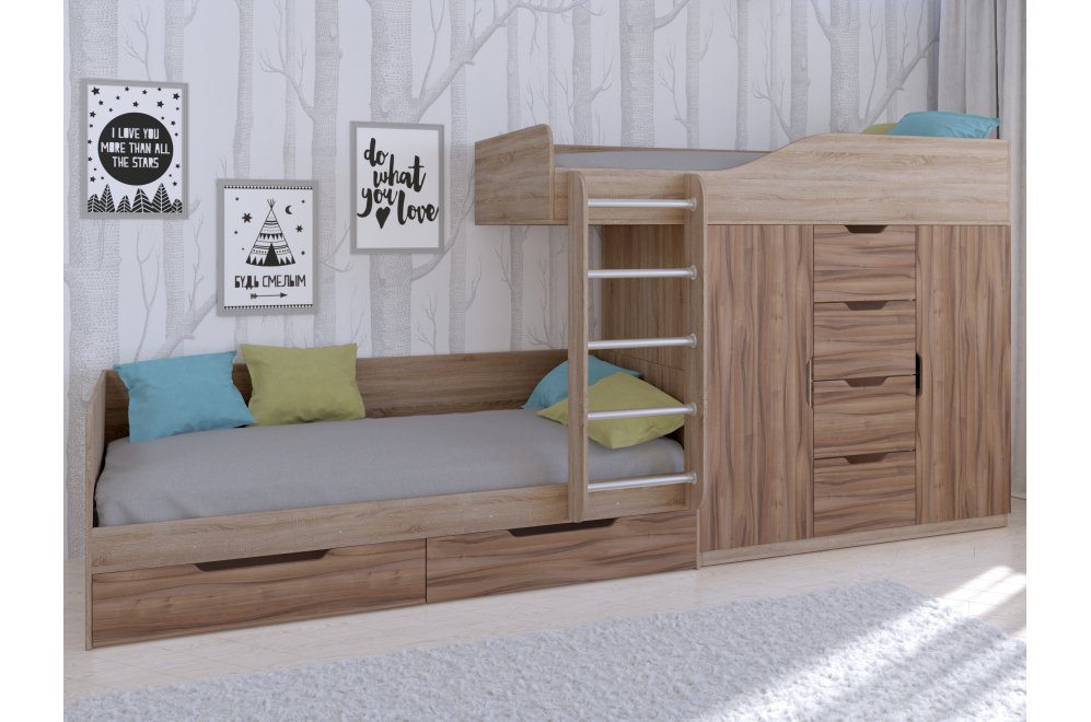 Двухъярусная кровать Астра 6 дуб сонома / орех