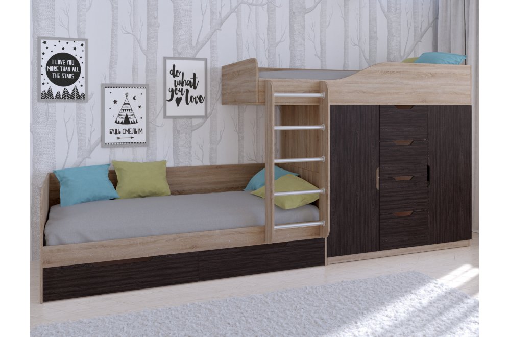 Двухъярусная кровать Астра 6 дуб сонома / венге