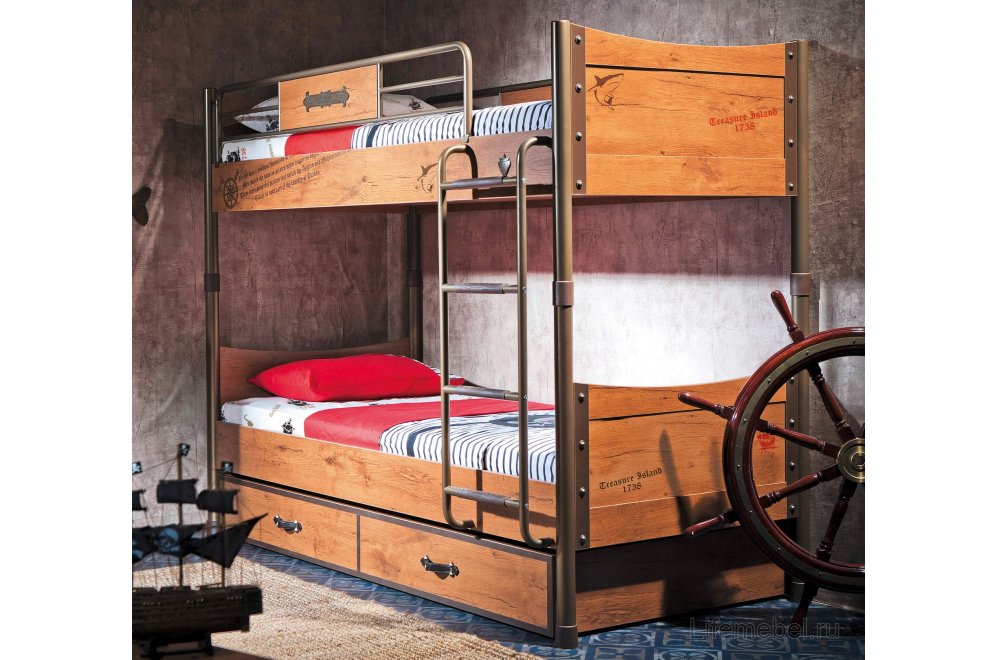 Двухъярусная кровать-корабль Pirate 90х200 орех