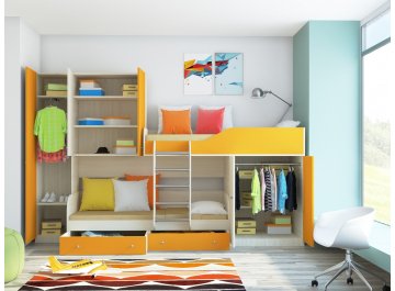 Детская кровать Лео дуб молочный / дуб шамони