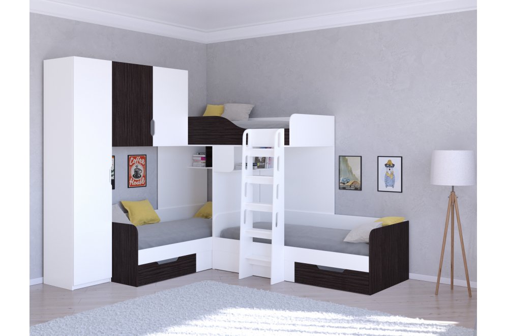 Двухъярусная кровать Трио 1 белый / венге