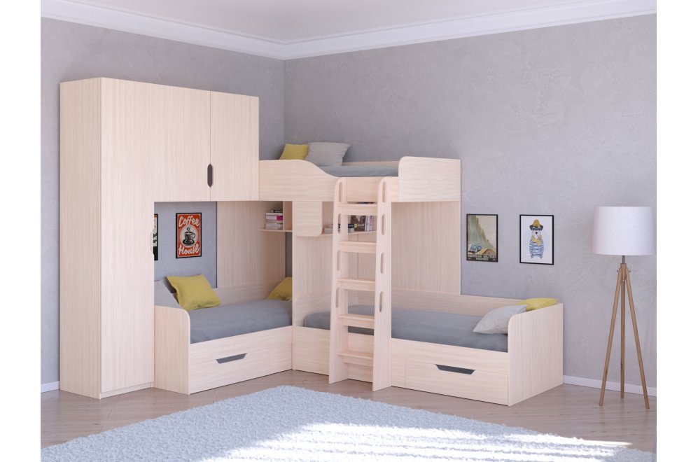 Двухъярусная кровать Трио 1 дуб молочный