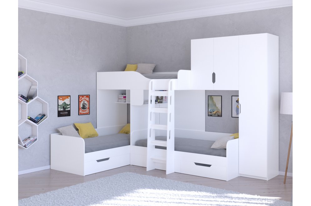 Двухъярусная кровать Трио 2 белый