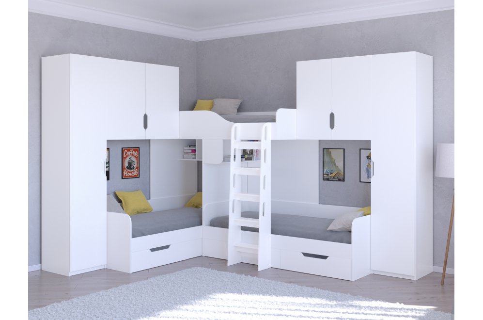 Двухъярусная кровать Трио 3 белый