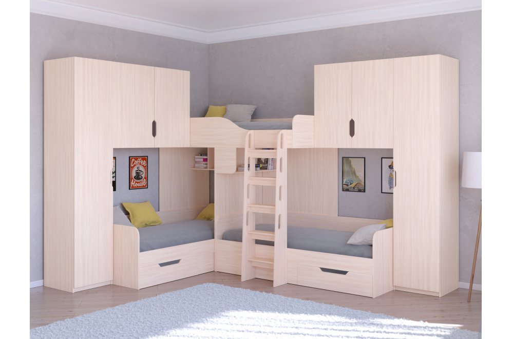 Двухъярусная кровать Трио 3 дуб молочный