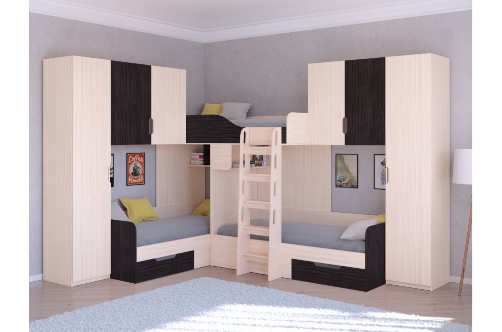 Двухъярусная кровать Трио 3 дуб молочный / венге