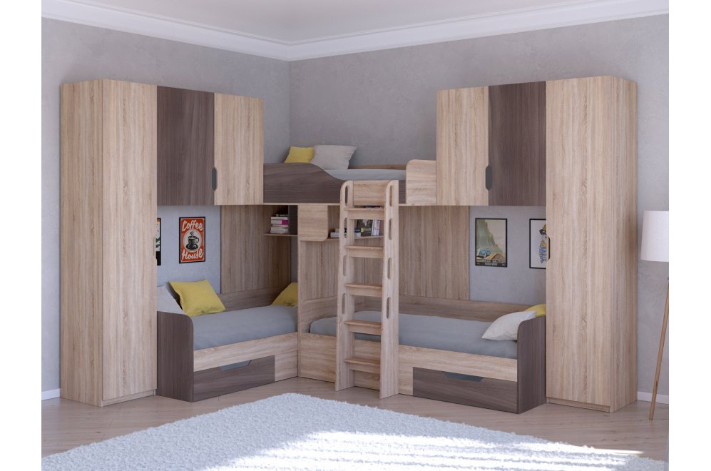 Двухъярусная кровать Трио 3 дуб сонома / дуб шамони
