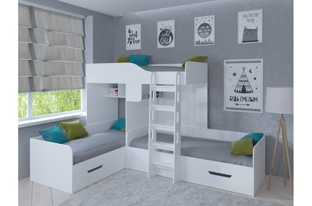 Двухъярусная кровать Трио белый