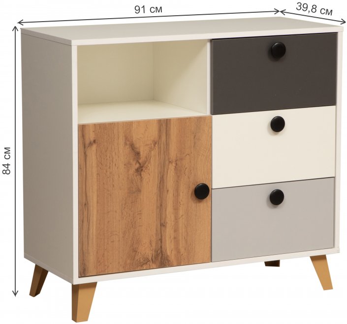 Комод Артис 69.03 белый / серый / диамант серый / дуб вотан