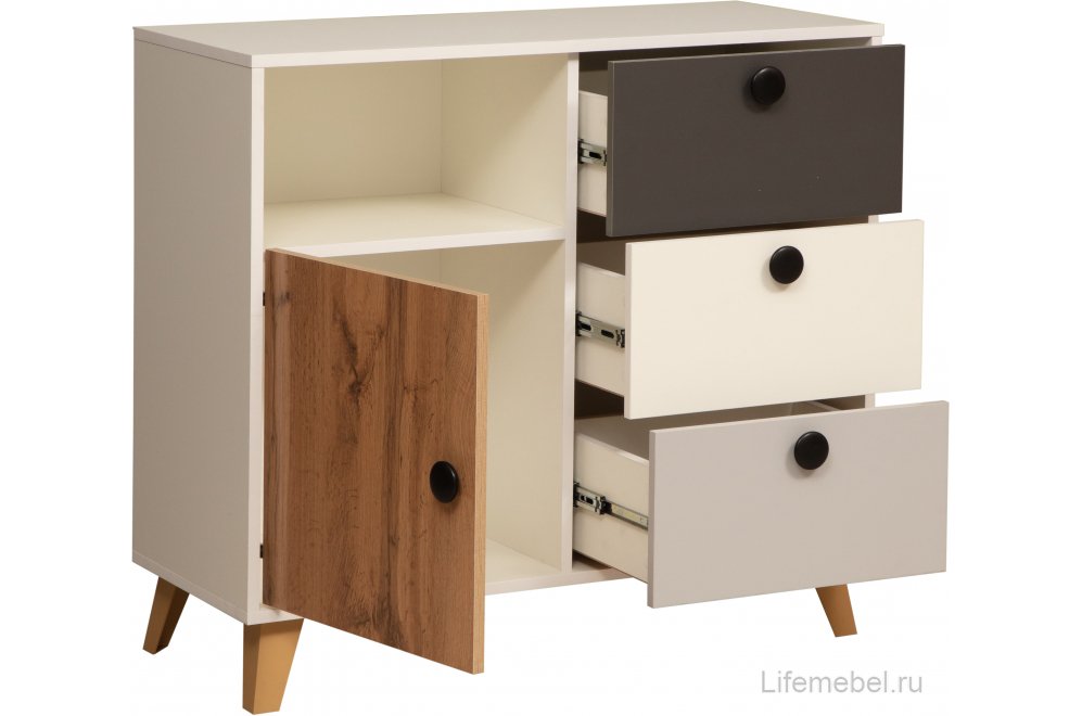 Комод Артис 69.03 белый / серый / диамант серый / дуб вотан
