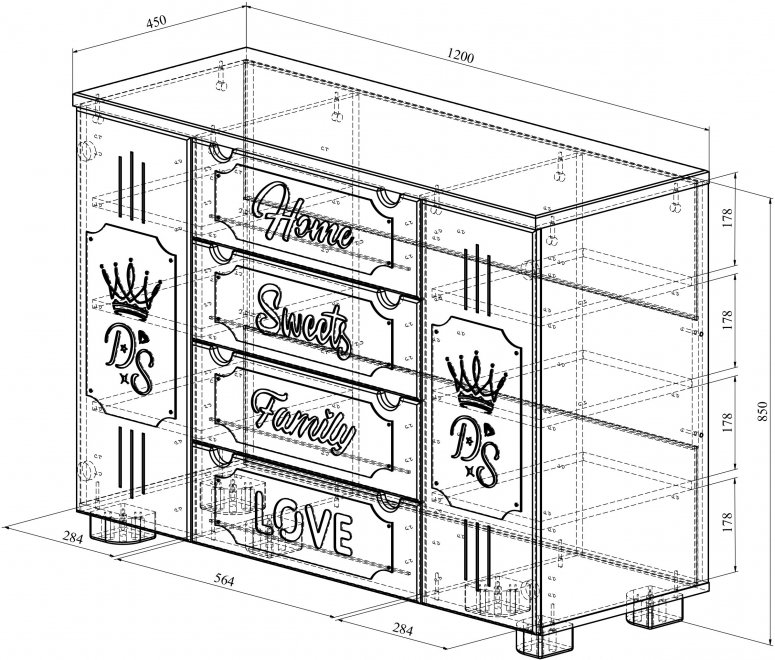 Комод ДримСтар ДС-13 дуб эвок / дуб сонома темный