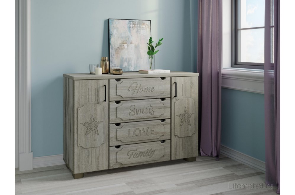 Комод ДримСтар ДС-17 дуб эвок / дуб сонома темный