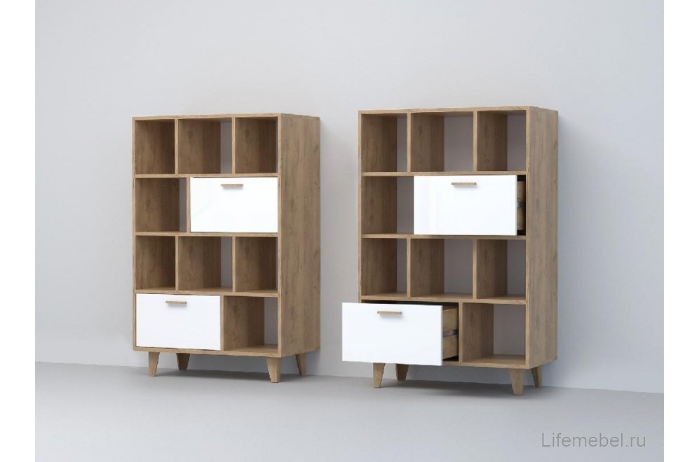 Комод Эго К-1 на ножках дуб крафт золотой / белый глянец