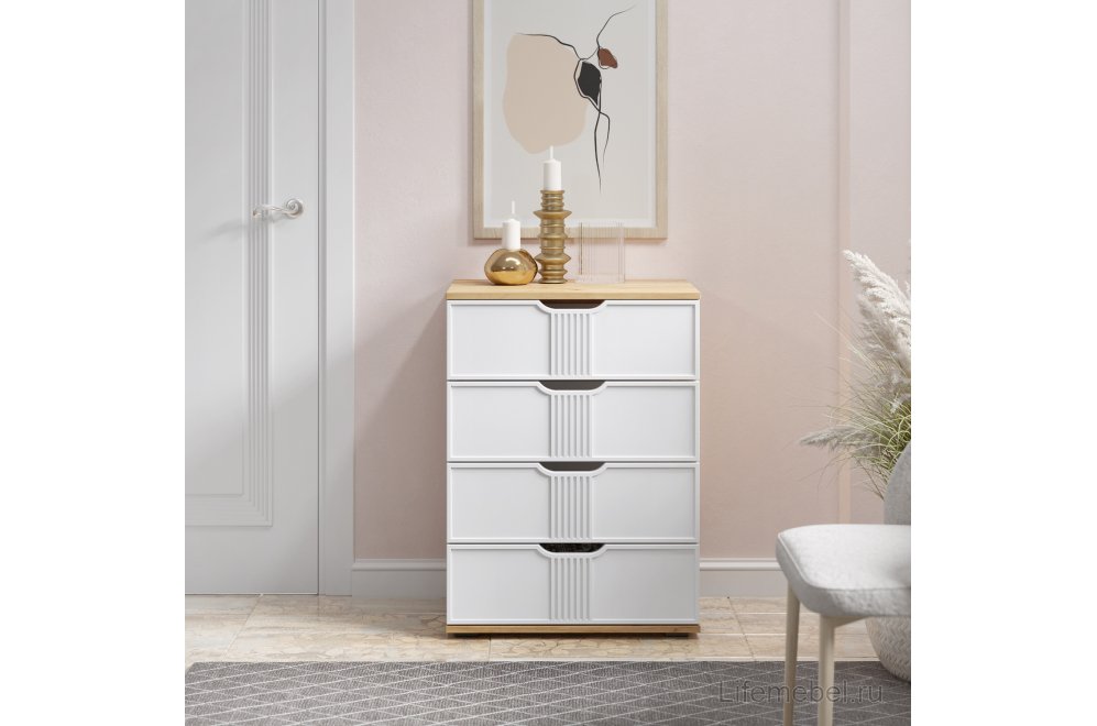 Комод Эмилия ЭЛ-19 дуб крафт золотой / меренга