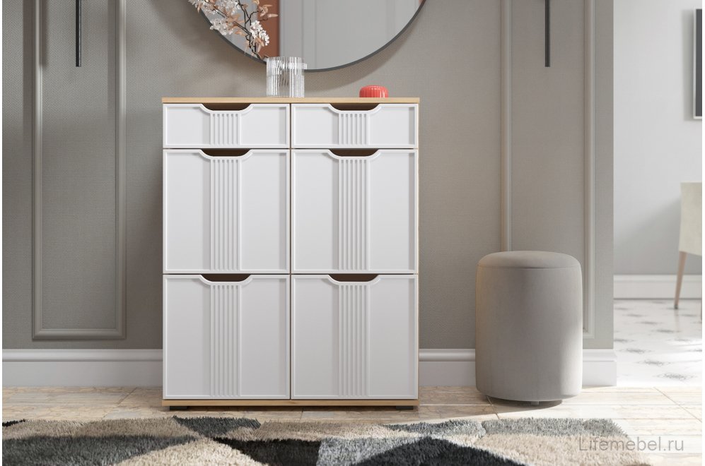 Комод Эмилия ЭЛ-20 дуб крафт золотой / меренга