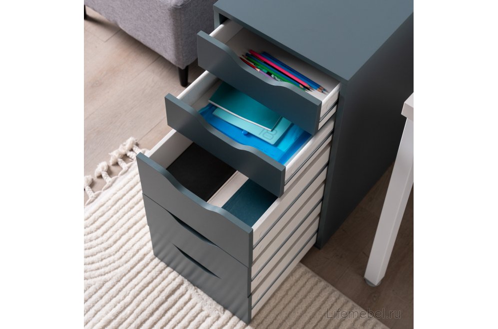 Комод Ингар 5 серый / бирюзовый