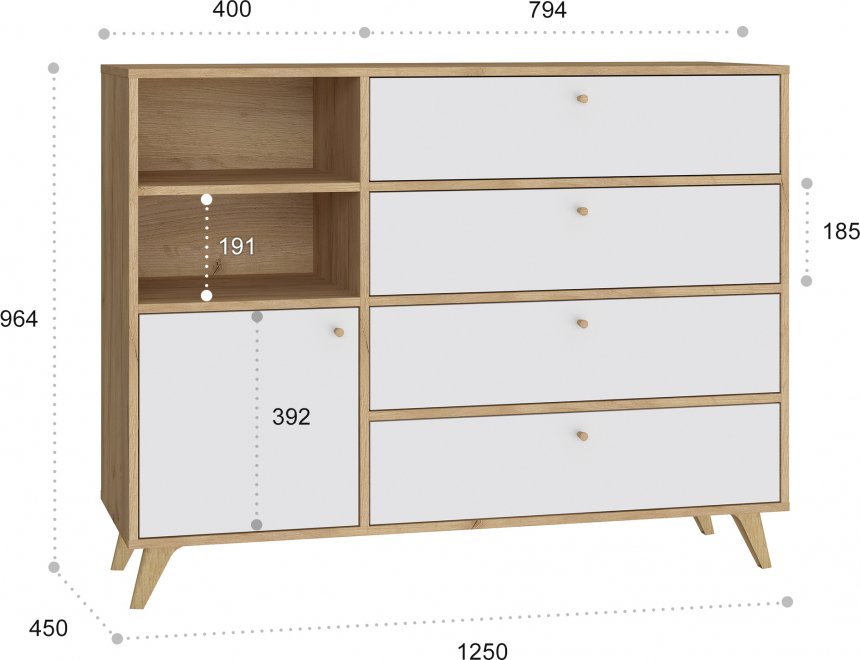 Комод Ирма ИР-12 дуб крафт / белый структурный