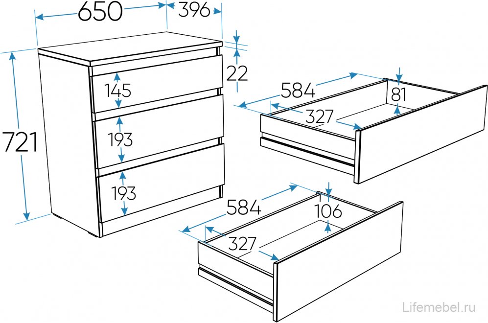 Комод Кастор 3 ящика серый