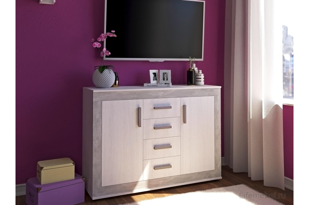 Комод Леон 366 ясень анкор светлый / ателье светлый