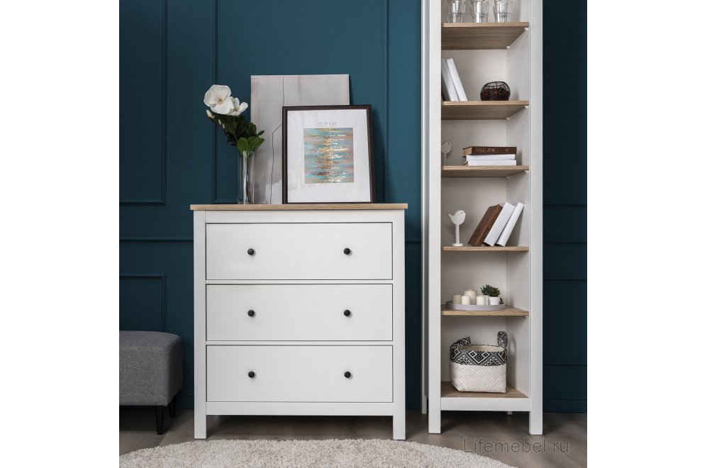 Комод Сага 3 ящика белый / ясень