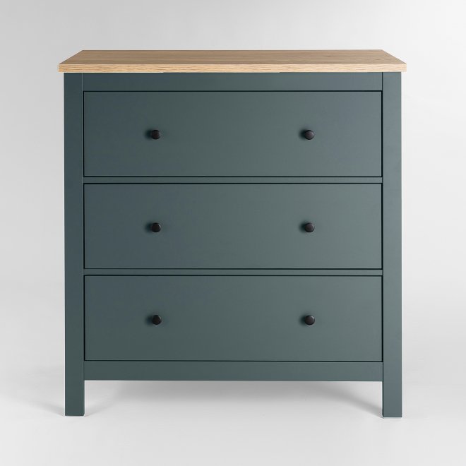 Комод Сага 3 ящика бирюзовый / ясень