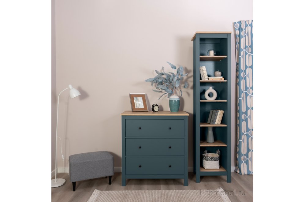 Комод Сага 3 ящика бирюзовый / ясень
