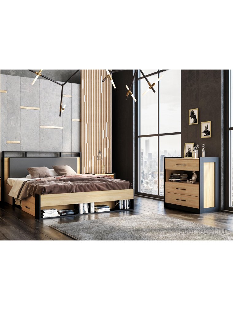 Комод Стенли МН-037-06 дуб прованс / черный / дуб прованс