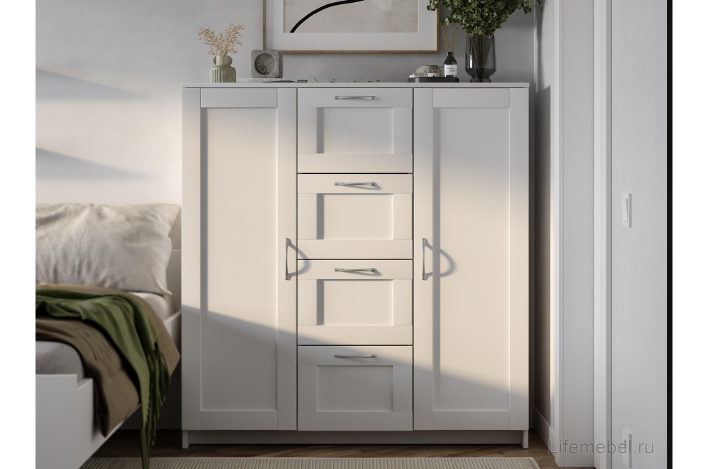 Комод Сириус 117х123 2 двери / 4 ящика белый