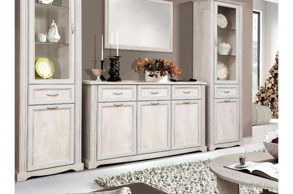 Комод Сохо 32.13-01 ДВПО бетон пайн белый / бетон пайн патина