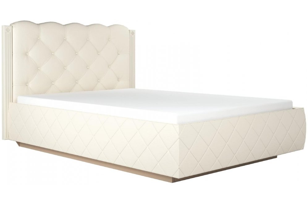 Двуспальная кровать Капелла №16 ПМ 160х200 эко кожа белая / туя светлая