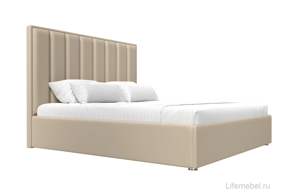Двуспальная кровать Терра 160х200 с ПМ бежевая экокожа