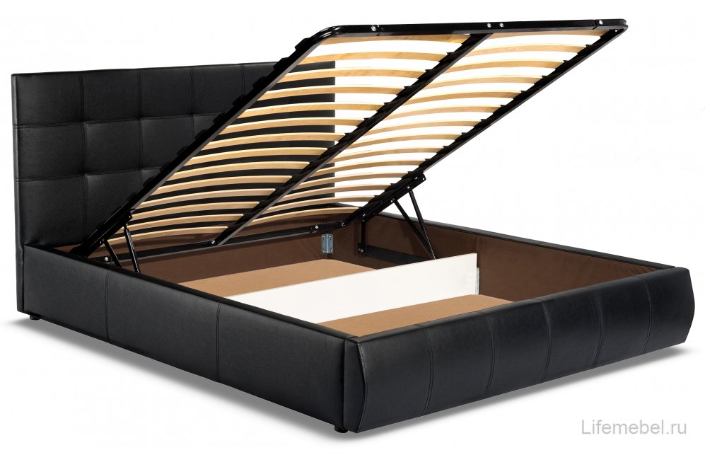 Двуспальная кровать Афродита-2 200х200 с ПМ экокожа черная