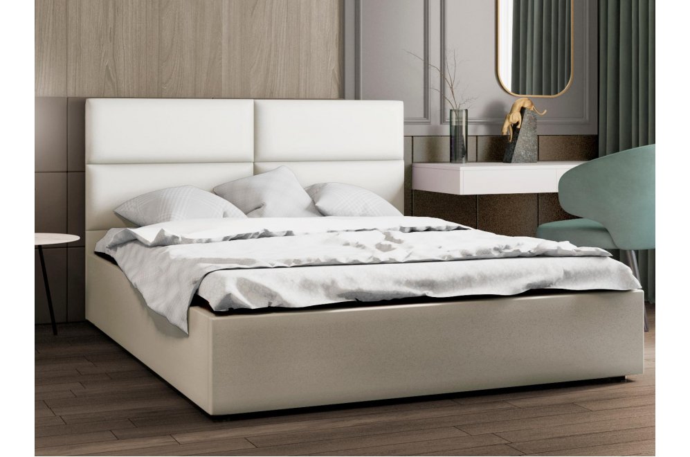 Двуспальная кровать Афродита-4 200х200 с ПМ экокожа marvel white