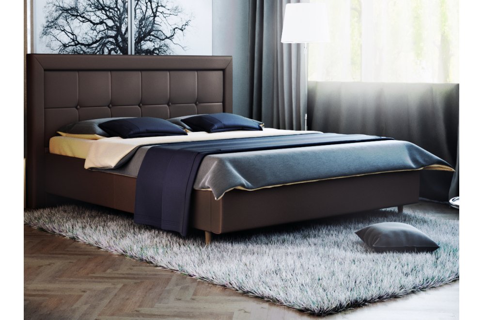 Двуспальная кровать Афродита-8-1 200х200 с ПМ экокожа marvel chocolate