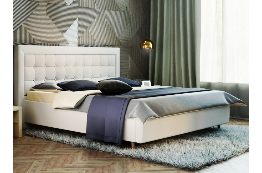 Двуспальная кровать Афродита-8-2 200х200 с ПМ экокожа marvel white