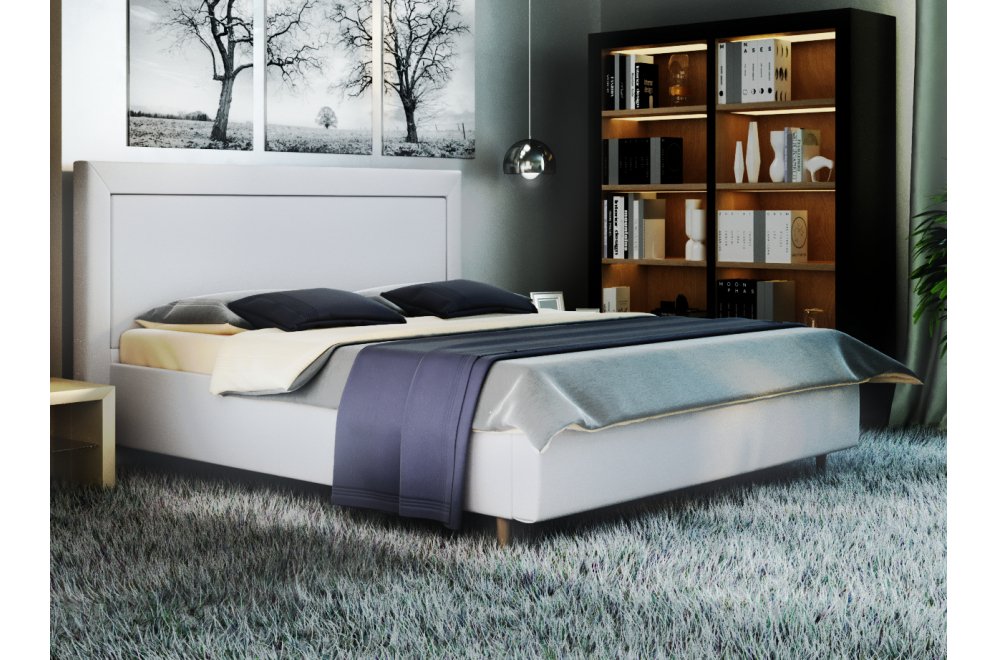 Двуспальная кровать Афродита-8-3 200х200 с ПМ экокожа marvel white